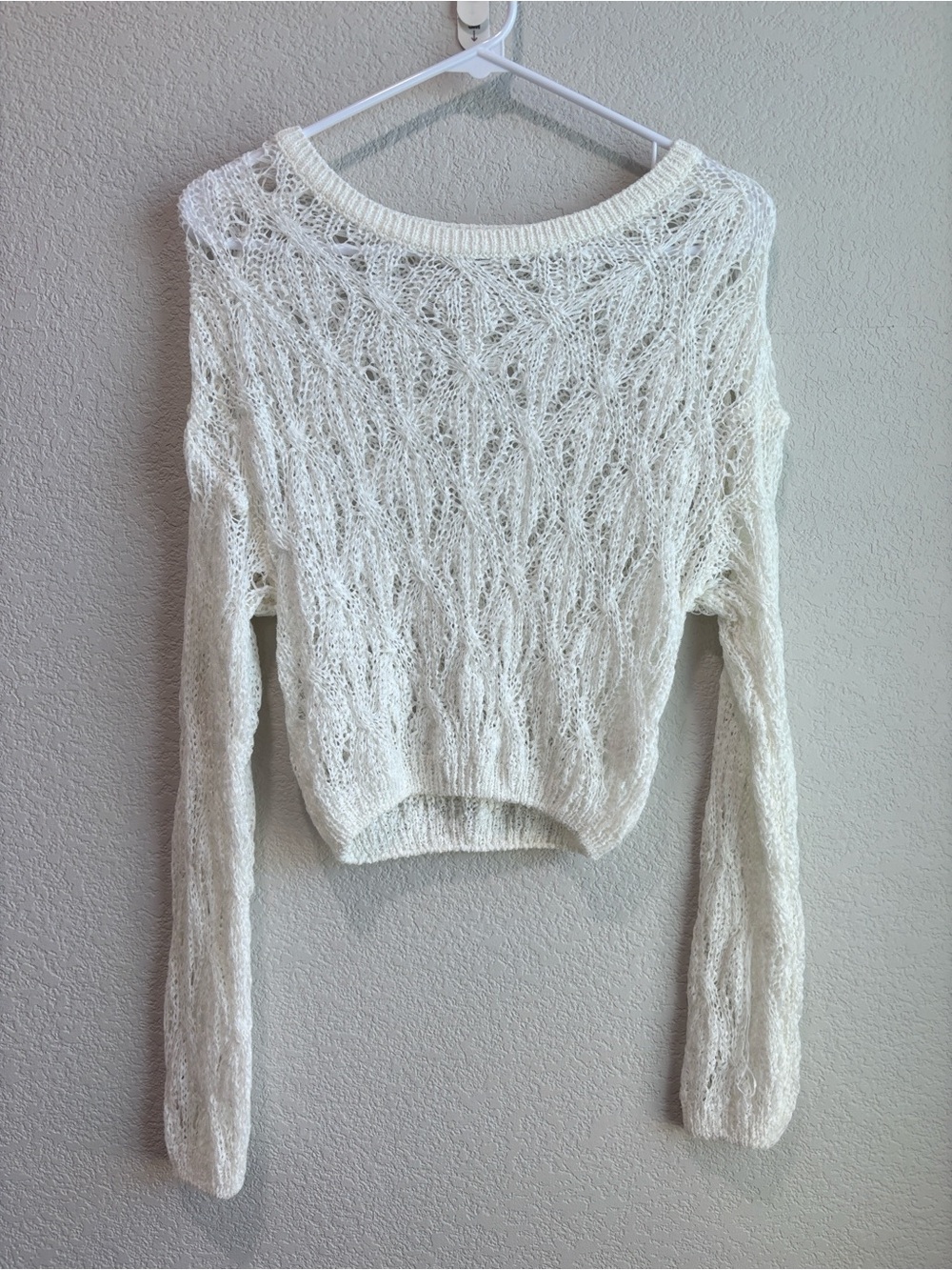 Oak + Fort Crochet Pattern Sweater White Cropped Women’s Size Medium